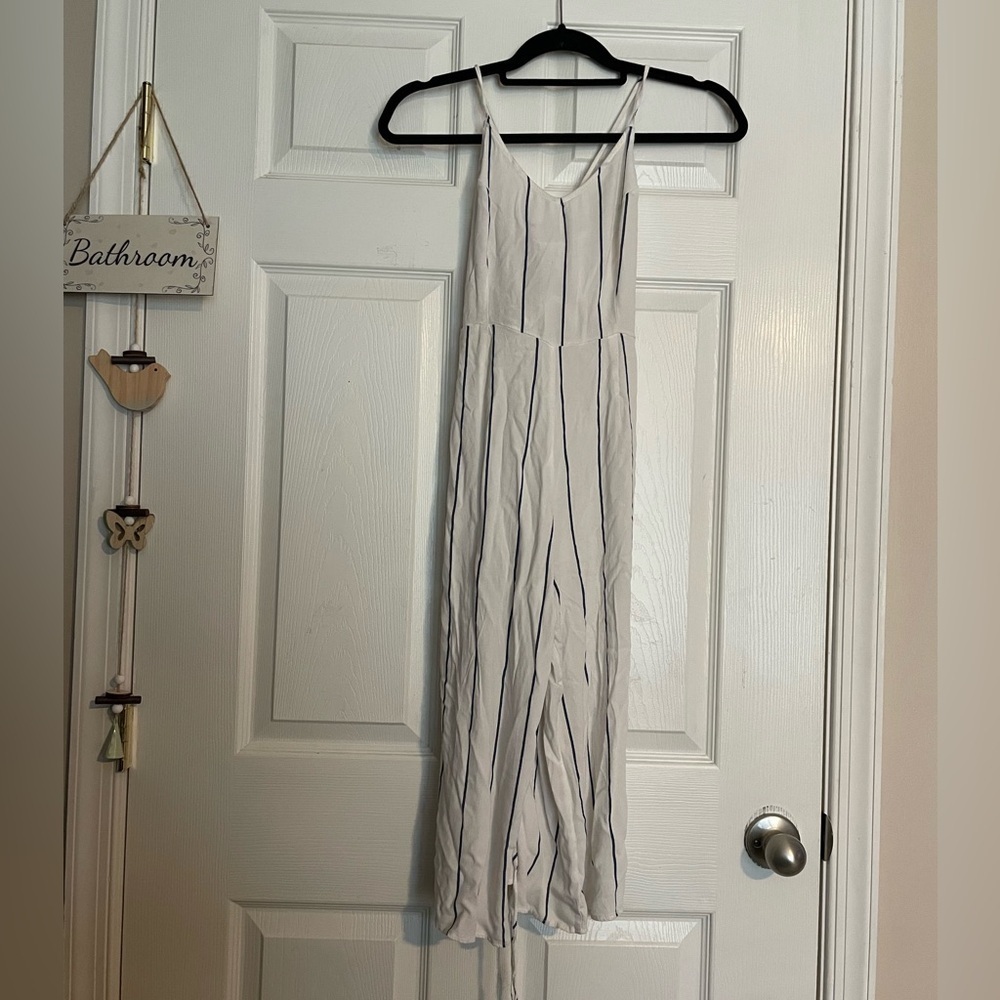 La Hearts Cream and Blue Striped jumpsuit